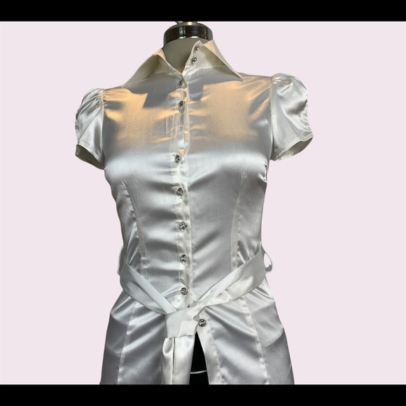 Luxury Lechateau white silk embellished buttons front Size XS - Picture 6 of 11